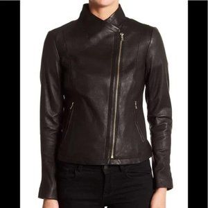 Cole Haan Asymmetrical Front Zip Leather Jacket